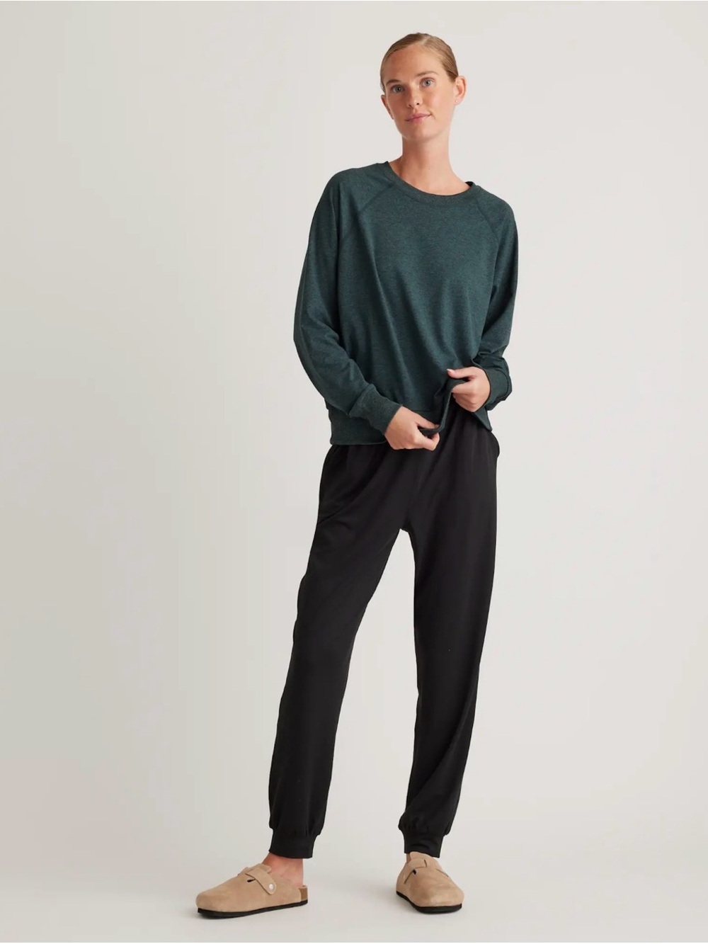 NWT Quince Deep Teal Crewneck Pullover Sz S Womens